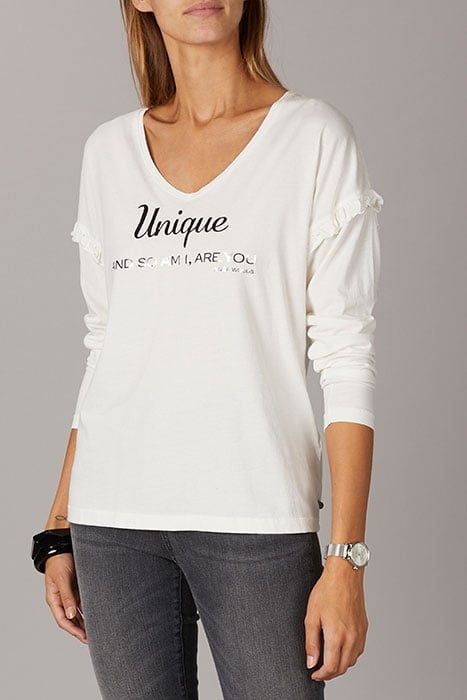 V-NECK TEE LS + DECO WHITE 2