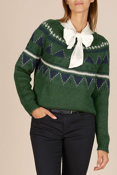 CREW NECK ROUND JACQ SWT LS GREEN 2