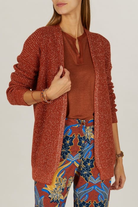 V-NECK LUREX CARDI LS BROWN 2