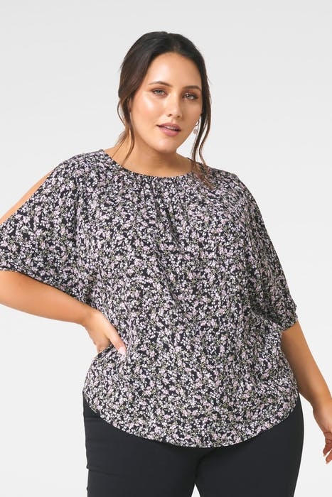 JENNY COLD SHOULDER CURVE TOP JUNIPER DITSY 3