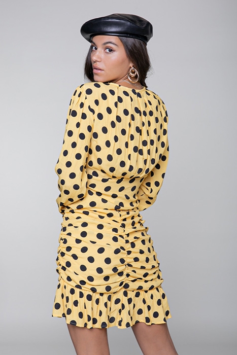 LOES POLKADOT GATHERED MINI SKIRT YELLOW 3
