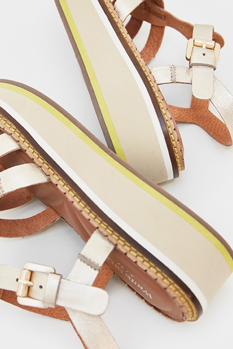 FISHERMAN LEATHER FLATFORM GOLD TONE METALLIC 4