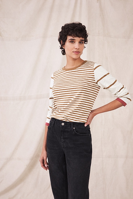 CASSIE STRIPE TEE BROWN MULTI 2