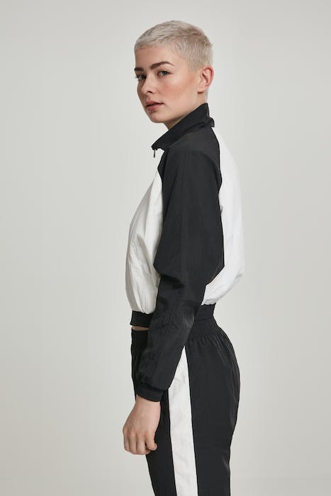 LADIES SHORT RAGLAN CRINKLE BATWING JACKET BLK/WHT 5