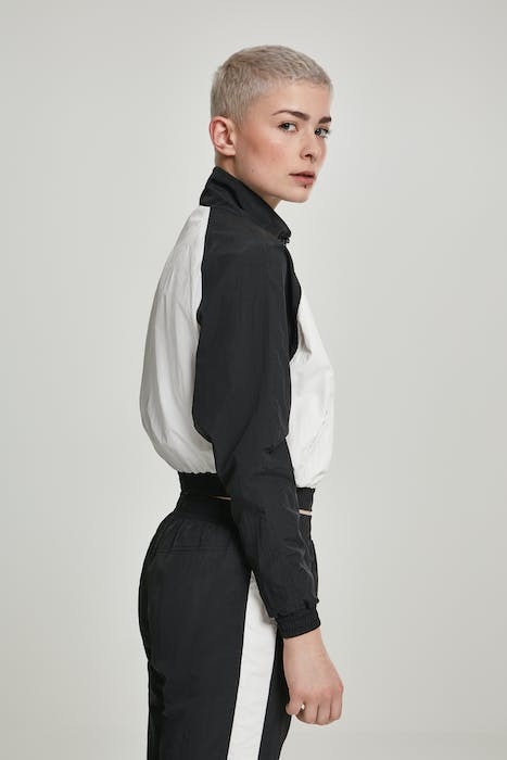 LADIES SHORT RAGLAN CRINKLE BATWING JACKET BLK/WHT 4