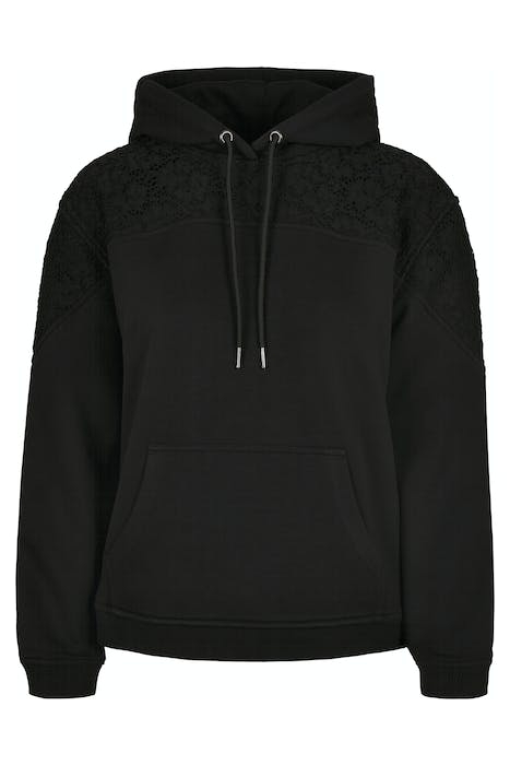 LADIES LACE INSET HOODY BLACK 1