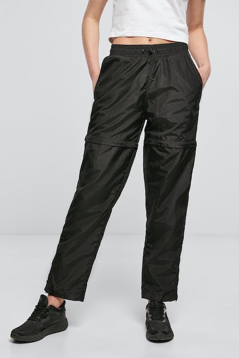 LADIES SHINY CRINKLE NYLON ZIP PANTS BLACK 2