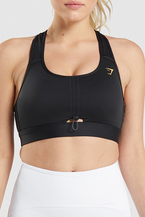 GYMSHARK PULSE SPORTS BRA - BLACK/APRICOT ORANGE 1