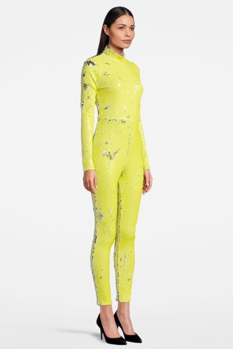 WOMEN'S SEQUIN BODYCON OVERALL NEON YELLOW 3