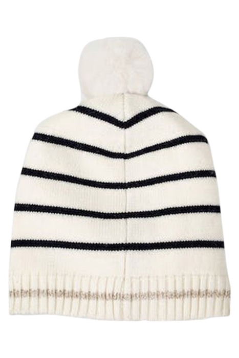 BABY GIRLS’ NAVY BEANIE WITH OFF-WHITE STRIPES 2
