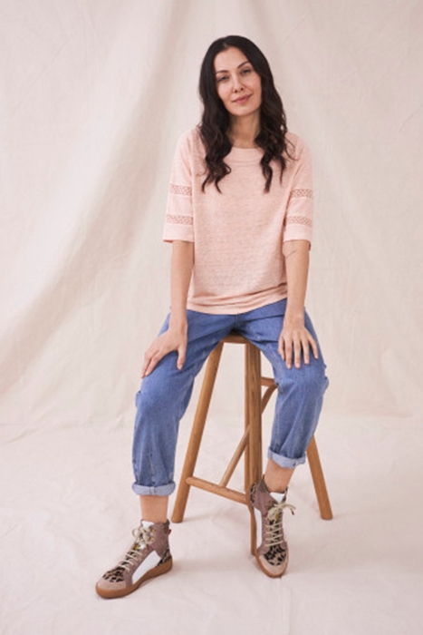 ROBIN LINEN JERSEY TOP  PINK 3