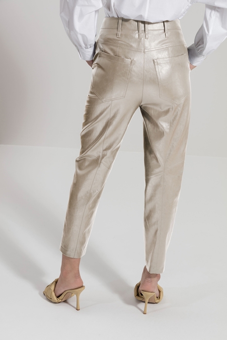 TAPERED FAKE LEATHER TROUSERS GREIGE 4