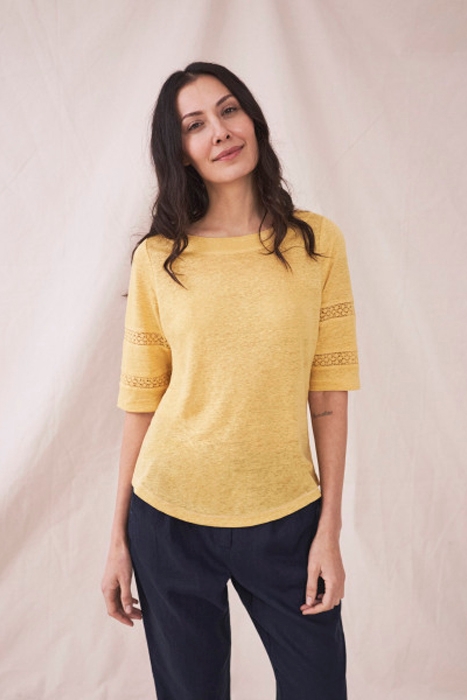 ROBIN LINEN JERSEY TOP MID YELLOW 2