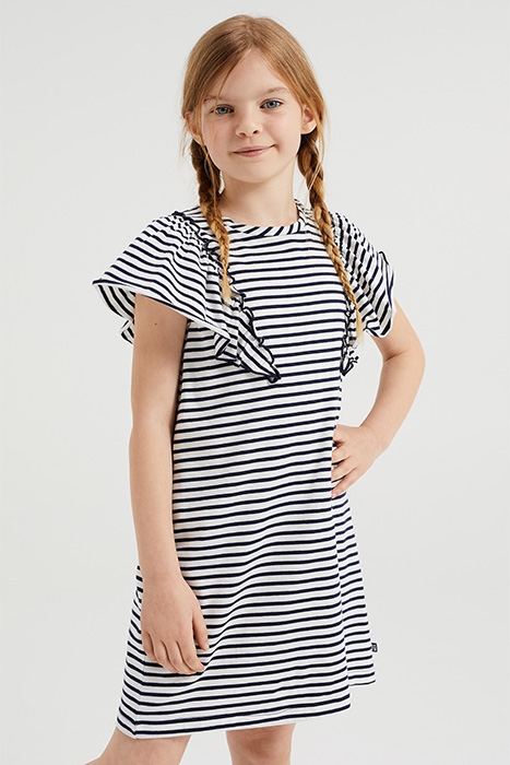 MEISJES GESTREEPTE JURK MET VOLANTS NAVY BLUE 2
