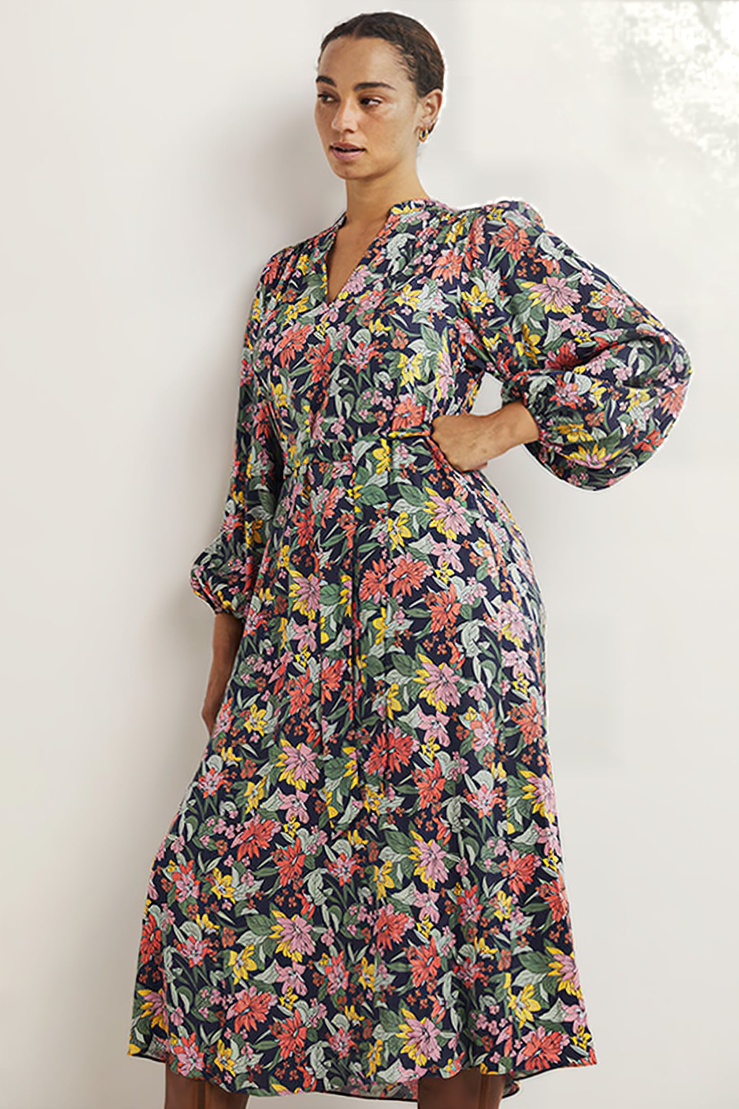 NOTCH NECK BLOUSON MIDI DRESS MUL 1