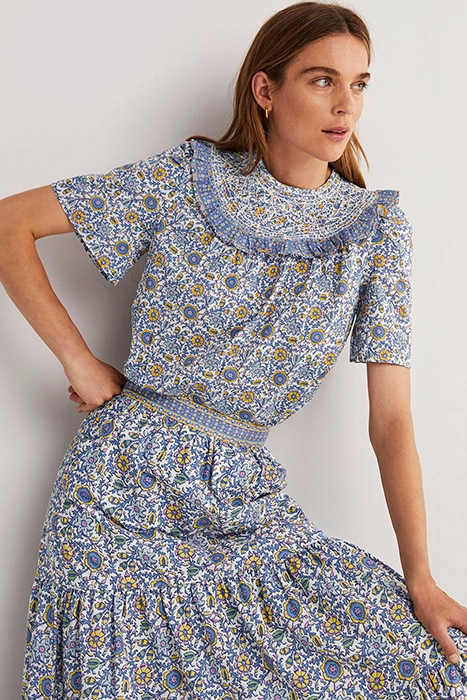 SMOCKED NECK PRINTED TOP IVO 4