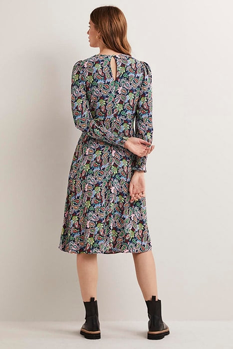 SMOCKED CUFF MIDI DRESS NVY 2