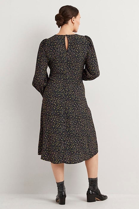 SMOCKED CUFF MIDI DRESS BLK 2