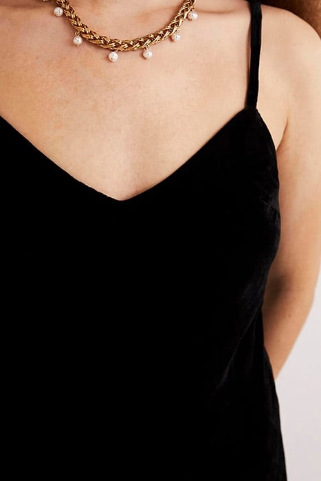 VELVET SLIP MIDI DRESS BLK 5