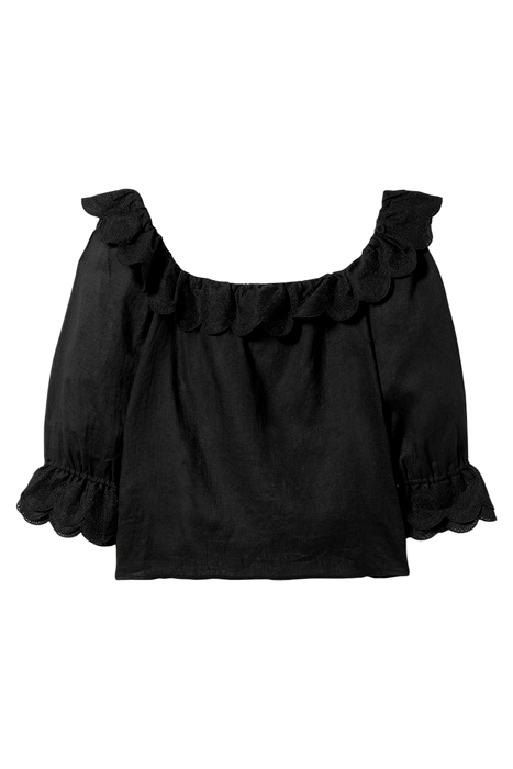 SQUARE NECK FRILL LINEN BLOUSE BLK 5