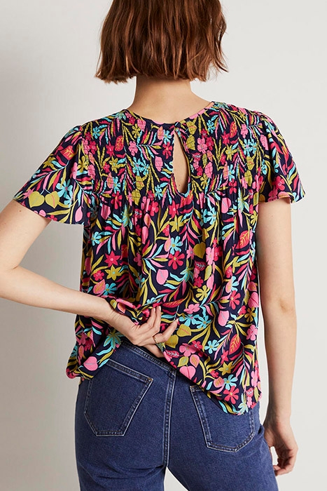 LAYLA PRINTED SMOCKED TOP NVY 2