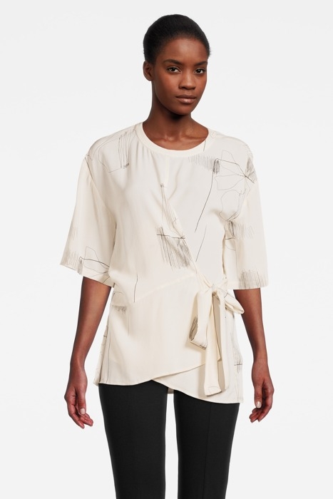 DOUBLE WRAP PRINTED BLOUSE CHALK/SLAT 1