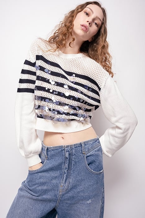 CARRENO MAGLIA RETE COTONE RIG ECRU/NAVY BLUE 1