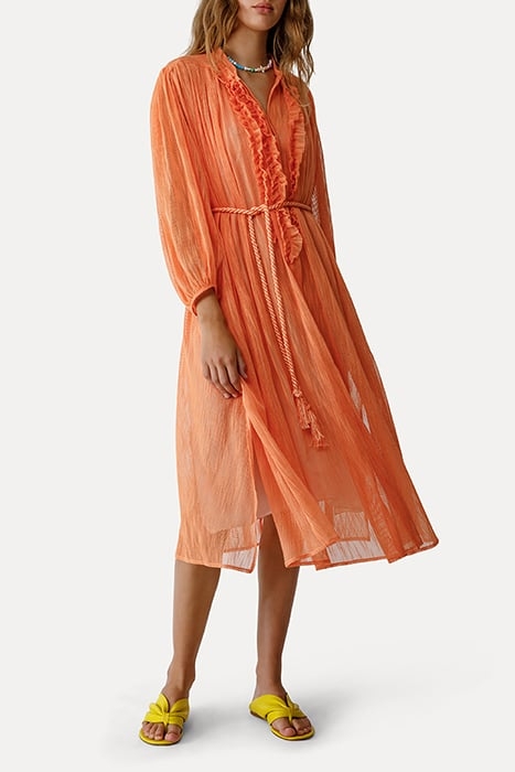 COTTON LENO BELTED DRESS ORANGINA 4