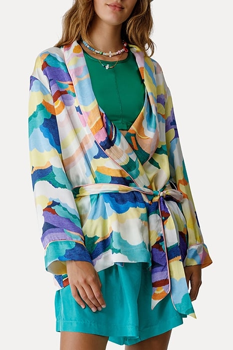 "UP ABOVE THE SKY" PRINT SATIN BELTED JACKET MORNING 2