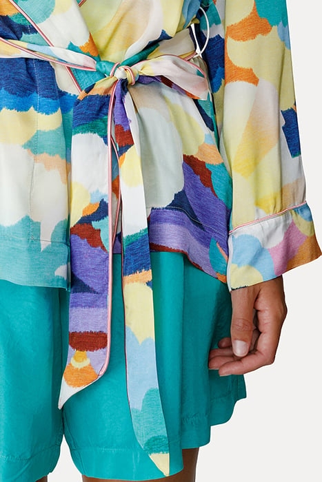 "UP ABOVE THE SKY" PRINT SATIN BELTED JACKET MORNING 5