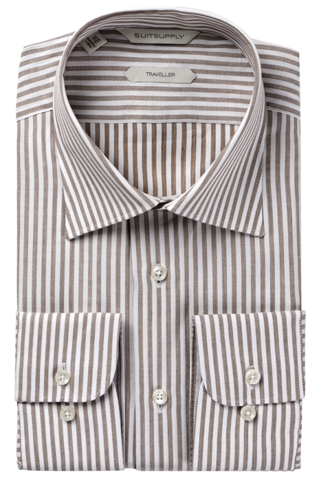 BROWN STRIPED SLIM FIT SHIRT 2