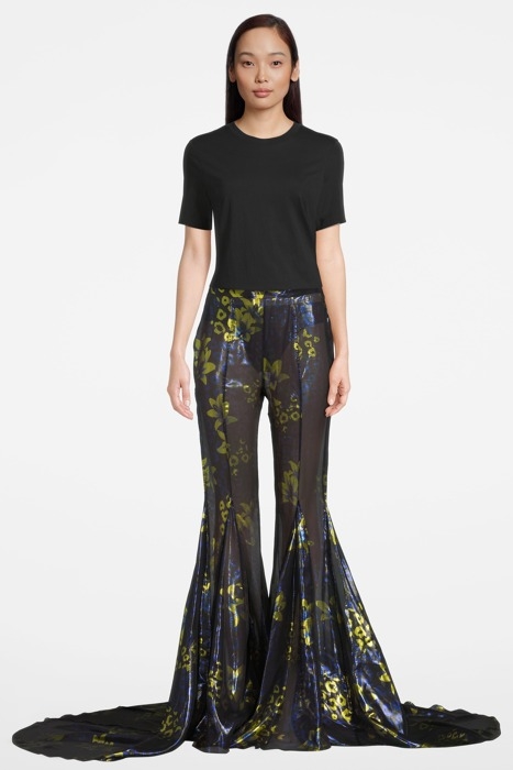 WOMEN‘S FLARED TRANSPARENT TROUSERS BLUE LILLY PRINT 1
