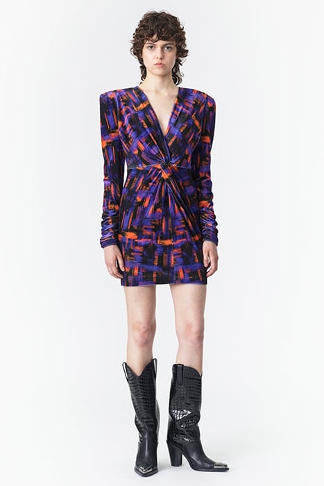 RUCHED VELVET DRESS PAINT PRINT 1