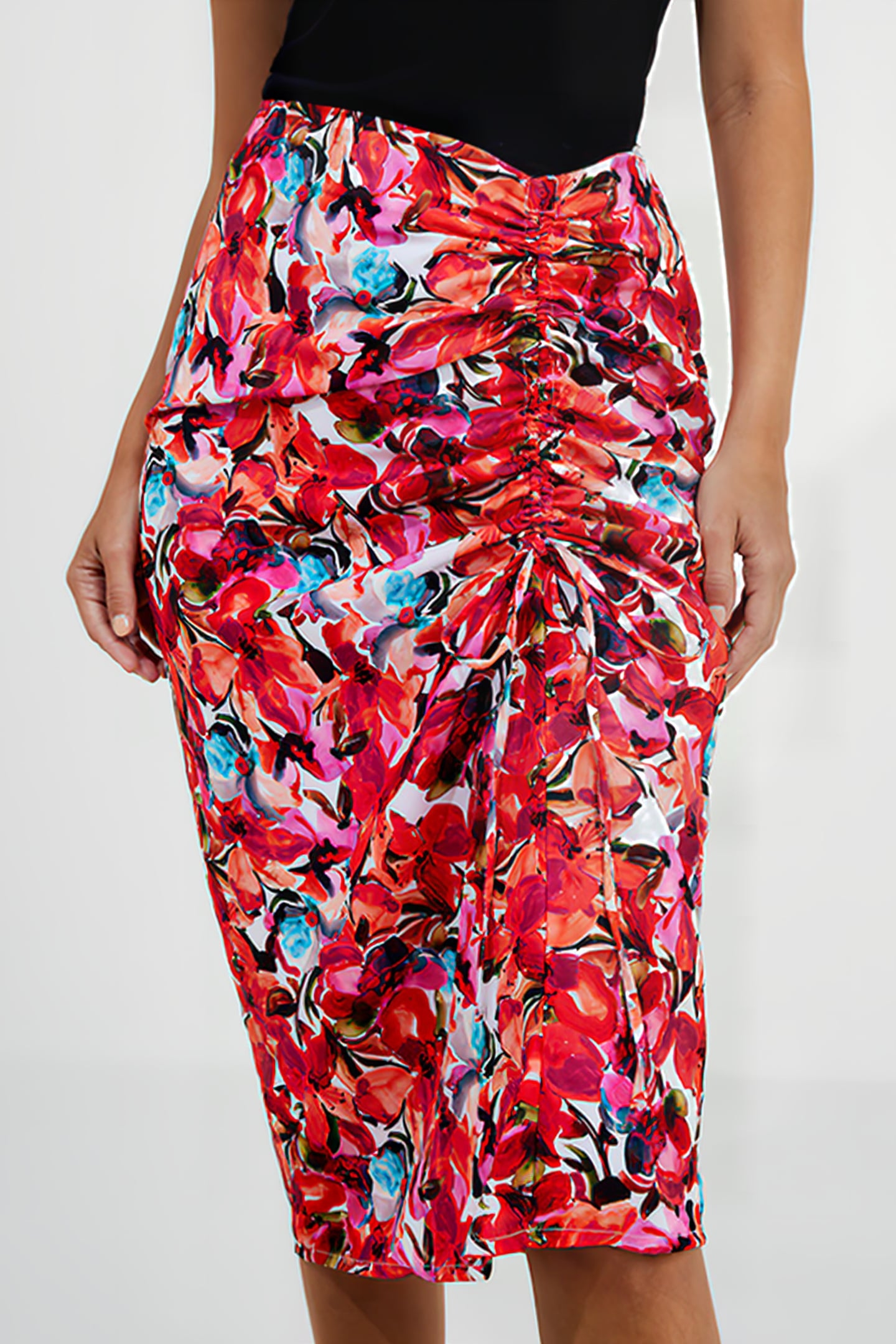 ROUCHE SKIRT PRINT M HOT PINK MULTI 2