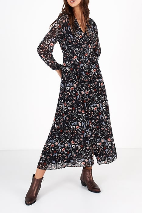 BLACK INDIAN FLOWER PRINT LONG DRESS 1