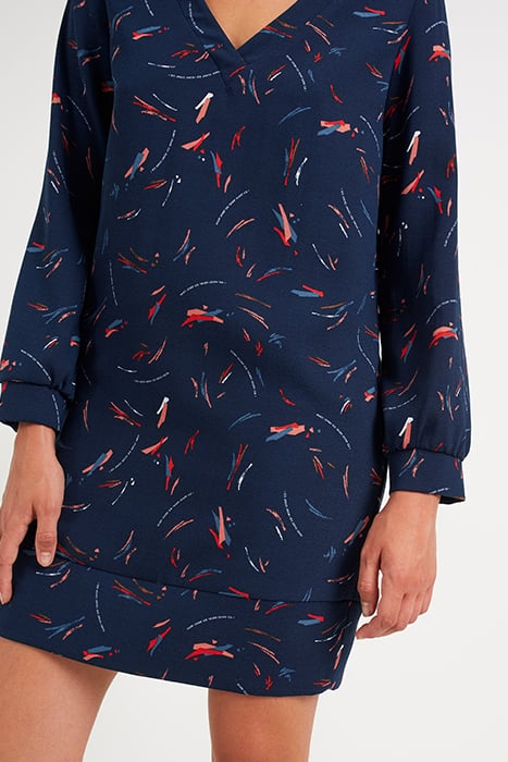 NAVY DRESS WITH ARTY PENCILLED PRINT 4