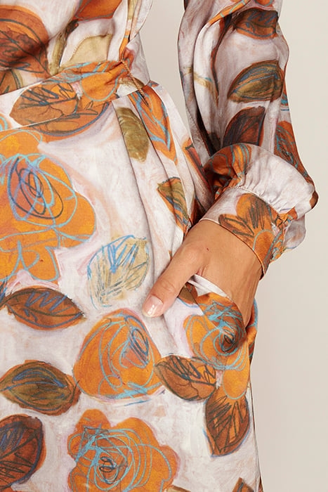 DRESS FROWNCED NECKLINE LS BROWN 5