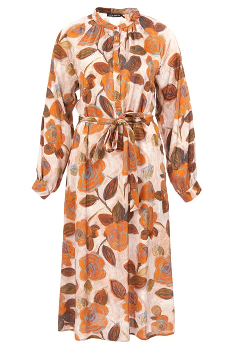 DRESS FROWNCED NECKLINE LS BROWN 1