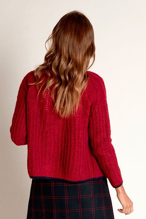 V-NECK FANCY BTN RGL CARDI LS RED 3