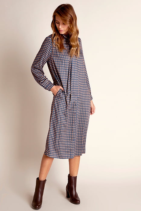 LONG DRESS SCARF NECKLINE BLUE 4