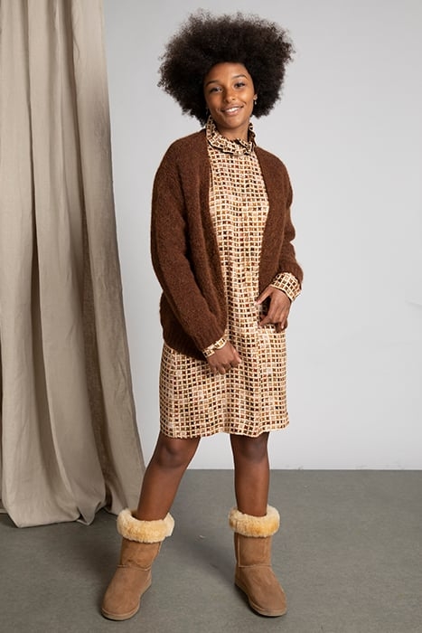 SMOCK COLLAR SHORT LS DRESS BROWN 3