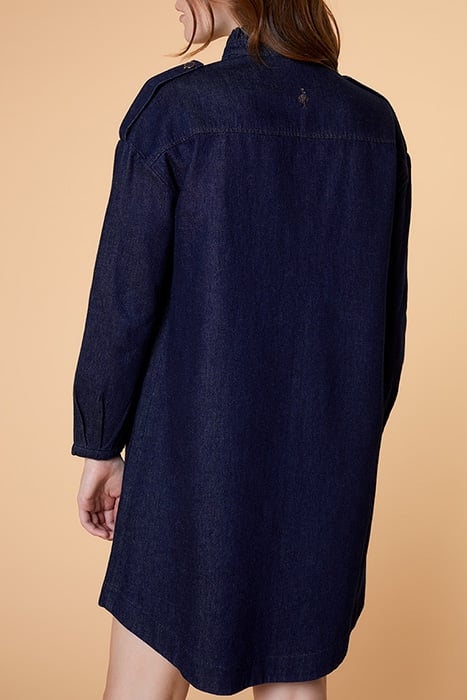 RUSH - RAW DENIM DRESS WITH RUCHED COLLAR NAVY 2