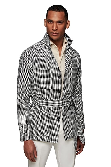 BLACK HOUNDSTOOTH BELTED SAFARI JACKET 1