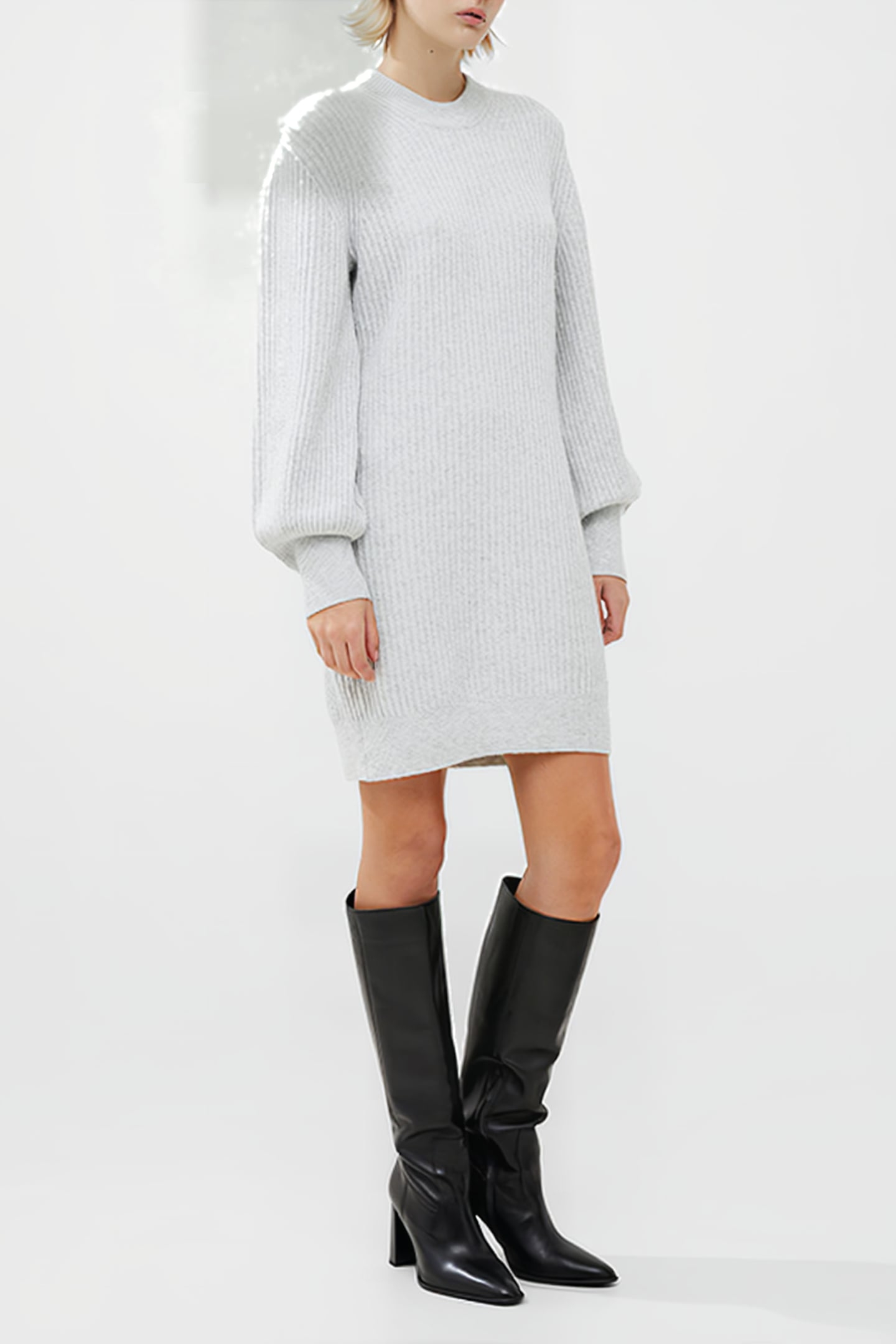 VHARI RIBBED CREW NK MINI DRES DOVE GREY MEL 2