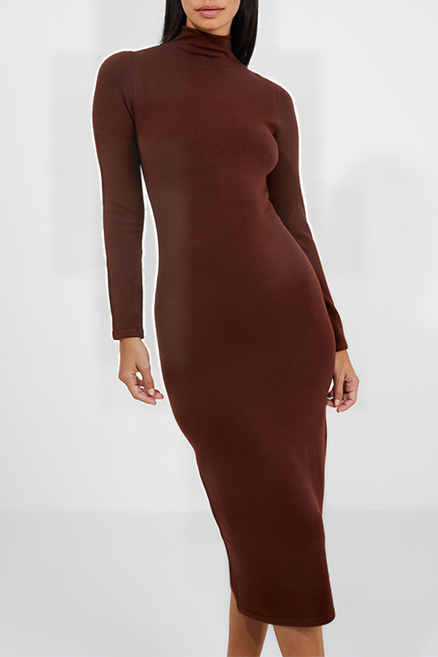 BABYSOFT ROLL NECK DRESS BITTER CHOCOLATE 1