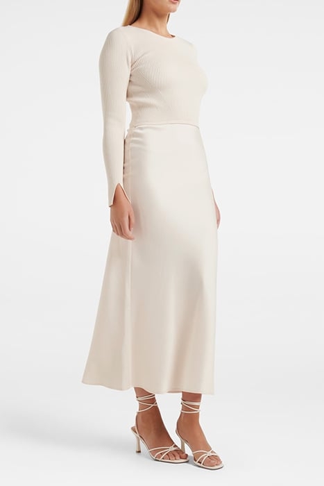 ALICIA LONG SLEEVE SATIN MIX KNIT DRESS CREAM 3