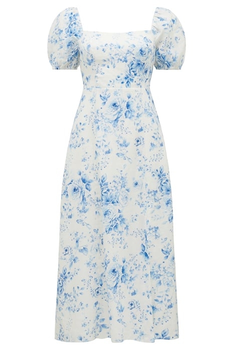 CARSON LINEN SQUARE NECK MIDI DRESS BLUE VICTORIA FLORAL 5