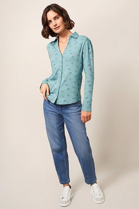ROSIE RIB JERSEY SHIRT TEAL PRINT 1