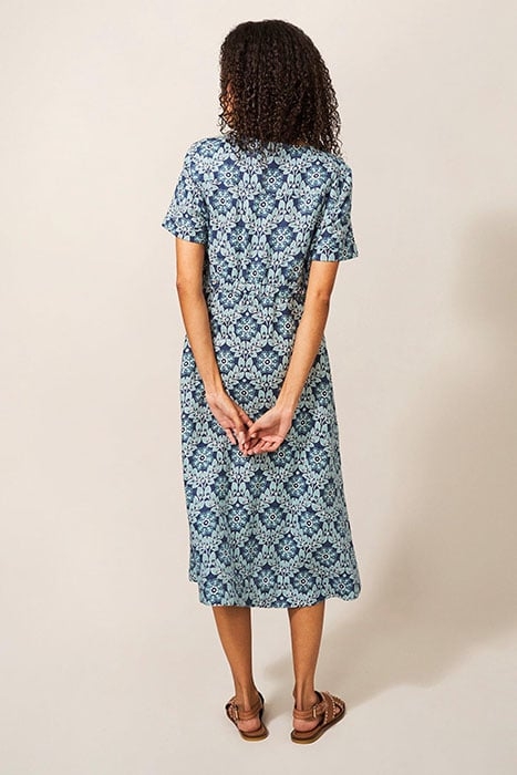 IVY LINEN MIDI DRESS BLUE PRINT 2