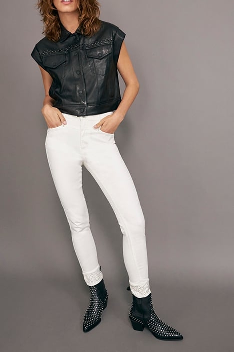 WHITE STUDDED CUFF SCULPT UP HIGH-WAIST SLIM JEANS 5